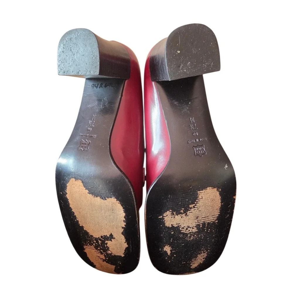 Via‎ Spiga Red Leather Horsebit Loafers Women's 7.5 Block Heel Made in Italy